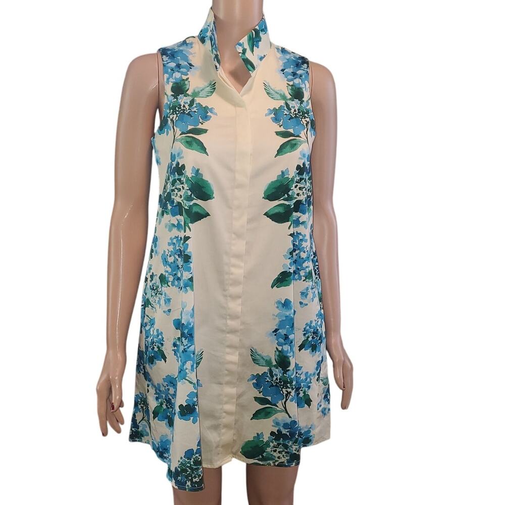 Tuckernuck Size XXS Water's Edge Hydrangea Charlie Ivory Full Button Tank Dress